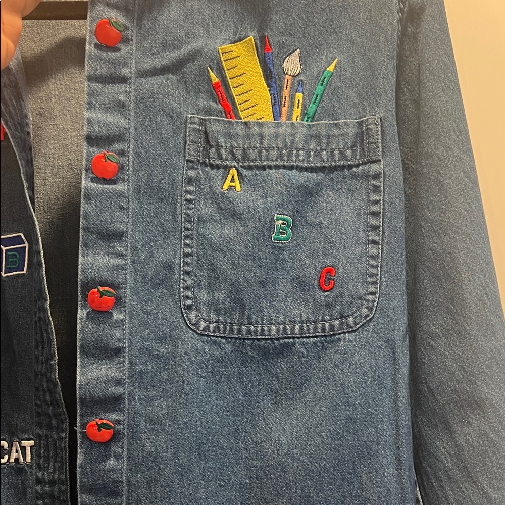 Dressbarn Vintage Blue Denim Shirt with Red and Black Accents. A, B, C’s - Picture 4 of 9